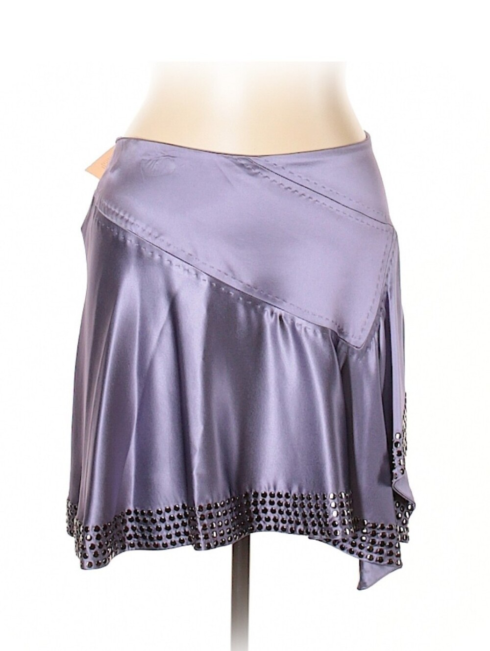 ROBERTO CAVALLI Lavender Silk Mini Skirt With Asymmetric Hem and Studs; Size 44